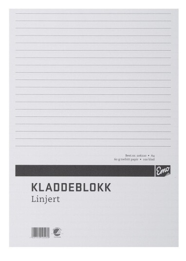 Kladdeblokk EMO A4 60g 100 blad linjer