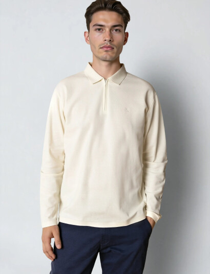 Clean Cut Copenhagen Joss L/S Polo - Cream - XXL Clean Cut Copenhagen Joss L/S Polo - Cream - XXL