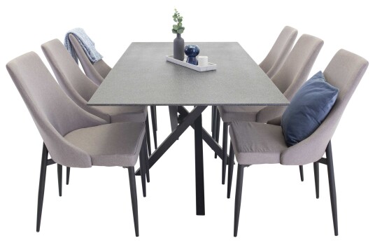 Venture Design Piazza & Leone spisegruppe Grå/mørkegrå 6 stoler & bord 180 x 90 cm