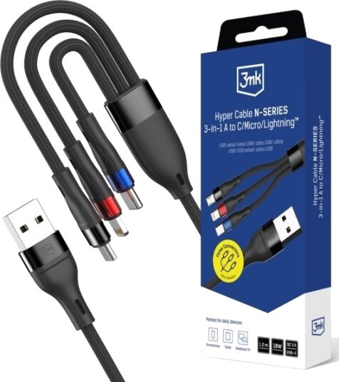 3mk Hyper Cable N-SERIES 3-i-1 Kabel USB-A/Lightning/Micro 1,2 m