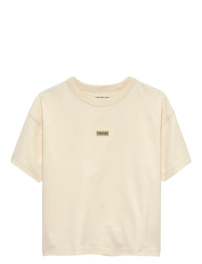 Calvin Klein Folded Logo Label S/S T Shirt Cream 116 Calvin Klein Folded Logo Label S/S T Shirt Cream 116