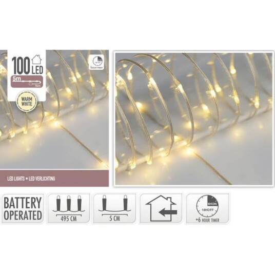 Schutz As Batteridrevet Lyslenke 100 Led-Lys på Lenke 5 Meter med Timer