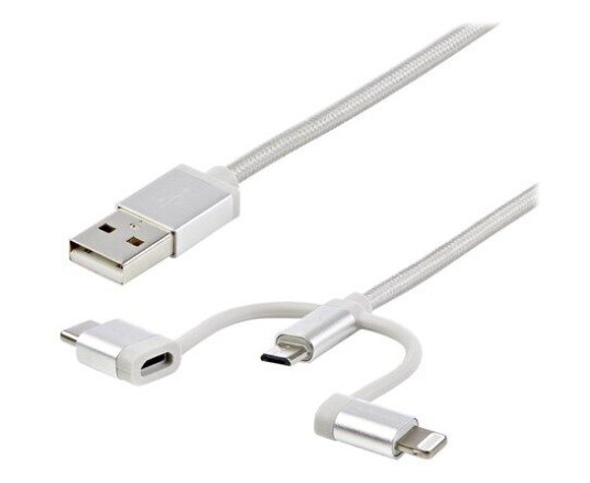 StarTech Multi USB-Ladekabel 1m - Lightning, USB-C, Micro-USB, MFi Sertifisert, Sølv