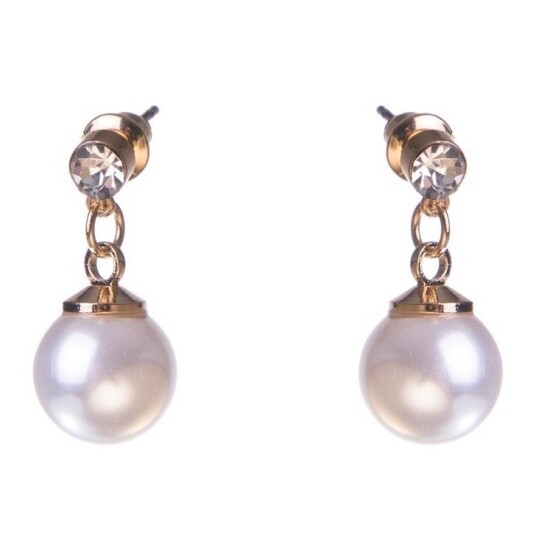 Dazzling Earring Col Clear Crystal On Stud W Hanging MOP Gold