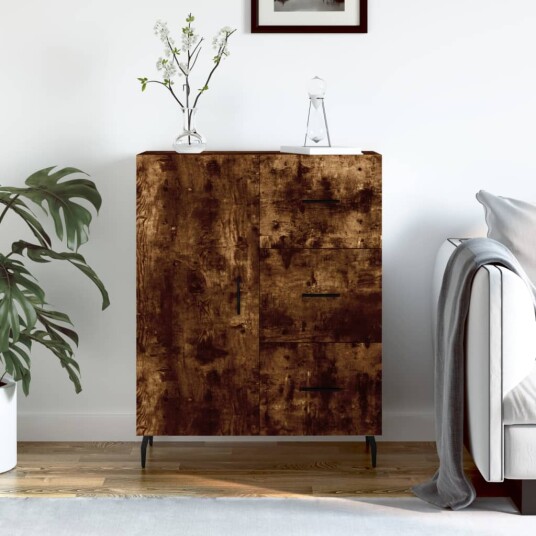 vidaXL Skjenk røkt eik 69,5x34x90 cm konstruert tre vidaXL Skjenk røkt eik 69,5x34x90 cm konstruert tre