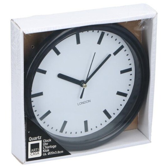 Liten veggklokke 20cm Svart Ramme