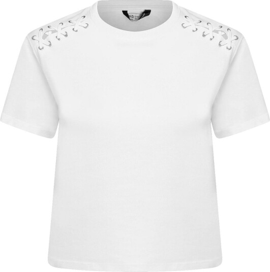 Mango Teen Fitted T Shirt With Crisscross Lacing NATURAL WHITE XS