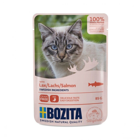 Bozita Kattemat Biter i Saus med Laks 85 g - Fullfôr til Voksne Katter