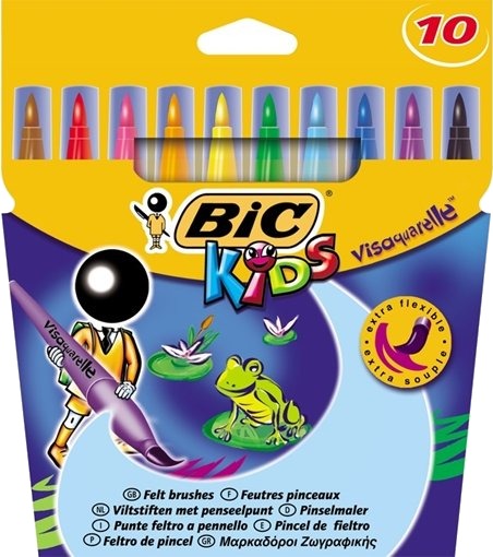 Bic Kids Visaquarelle, Pensel Tupp, Vann-Basert Blekk, Iso 11540 / Bs 7272-1, 10 Stykker