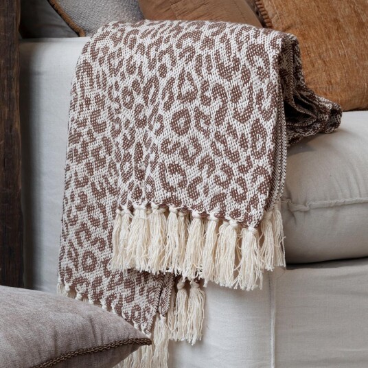 Chic Antique Bomullspledd Leopard coffee and cream 130x150