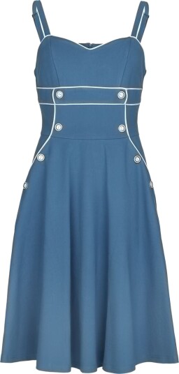 Voodoo Vixen Rockabilly Middellang kjole Asymmetrisk Kjole med Knapper og Pinstriper XS til XXL Damer blå