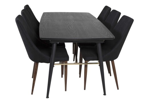 Venture Design Black Veneer & Leone spisegruppe Svart/svart 6 st stoler & bord 180 x 85 cm