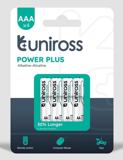 Uniross batteri power plus AAA 4pk 24/192 LR03 alkaline Uniross batteri power plus AAA 4pk 24/192 LR03 alkaline