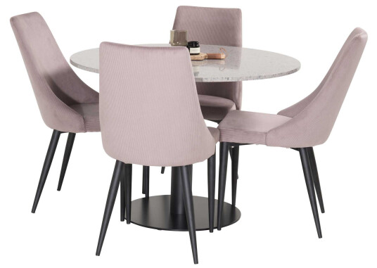 Venture Design Razzia & Leone spisegruppe Grå/rosa 4 st stoler & bord 106 cm