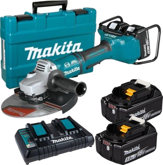Makita Vinkelsliper DGA900 18Vx2, 230 mm, Børsteløs Motor, 2 × 5 ah Batterier