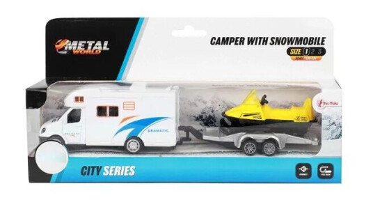 Toi-Toys Metal Pull Back Camper with Trailer and Snowmobile