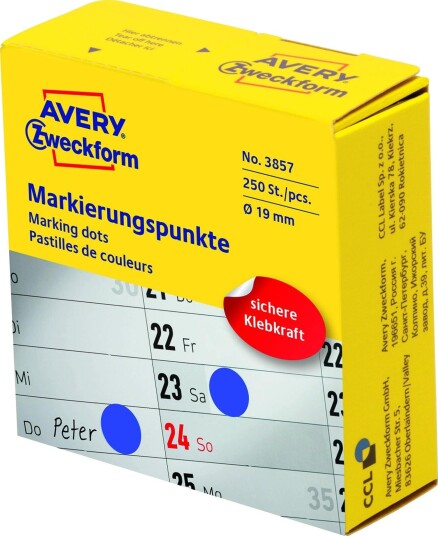 AVERY Markierungspunkt ZWE 3857 19mm bl 250ST