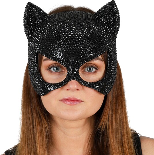 Hisab/Joker Katt Halvmaske med Strass Svart One size 97779