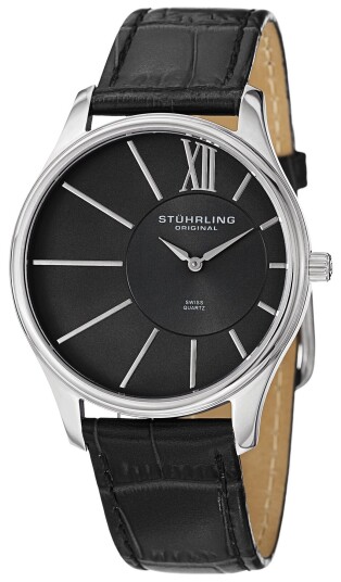 Stührling Original Herreklokke 553.33151 Symphony Sort/Lær Ø40 mm