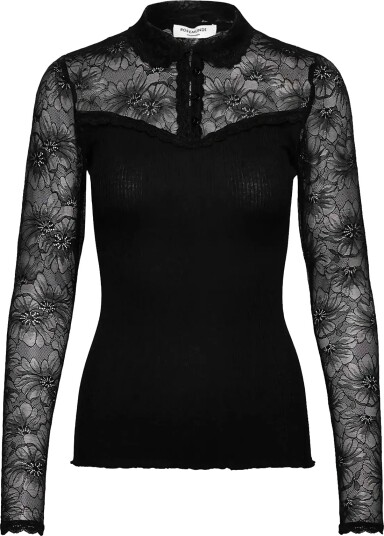 Rosemunde Rwbeatha Silk Ls Lace Polo T Shirt Black S