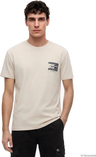 Tommy Jeans Tjm Reg Sign Flag Ss Tee Ext   Beige   S