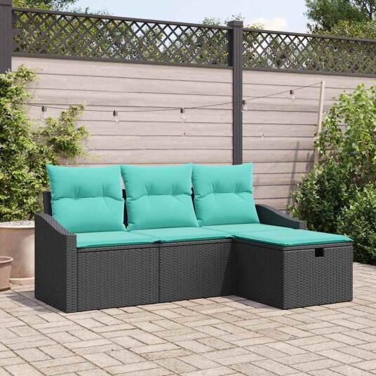 vidaXL Sofa sett med pute med lagring 4 pcs Svart Poly rattan
