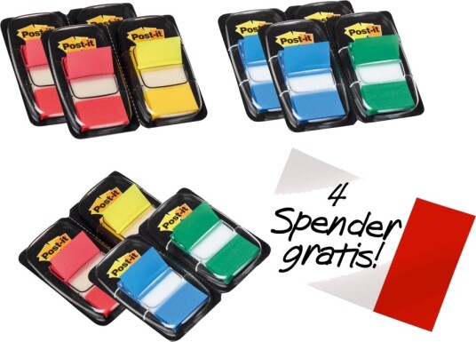 Post It Index 680 P12 Indeksflagg Med Dispenser 25.4 X 43.2 Mm 600 Ark 12 X 50 Gul Blå Grønn Rød