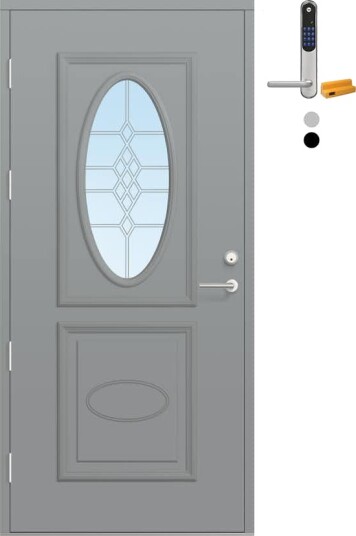Ytterdør Bygg1 Fjord 05 Blyglass med Yale Doorman Classic Home