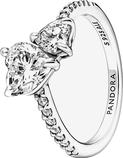 Pandora Double Heart Sterling Silver Ring - CLEAR - 44