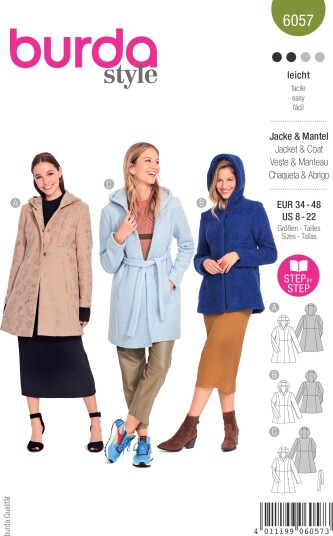 Burda 6057 - Jakke og Frakk EUR: 34-48, US: 8-22