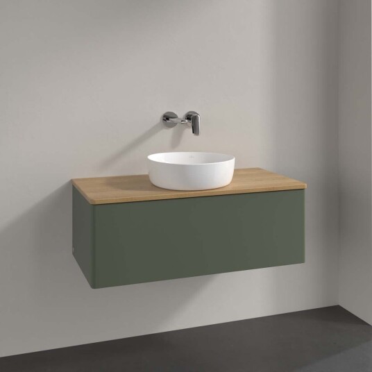 Villeroy & Boch Antao Servantskap med 1 skuff 100x50x36 cm m/lys Grønn Matt/Eik