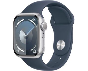 Apple Watch Series 9 GPS 45mm Silver Aluminium Case with Storm Blue Sport Band - M/L Apple Watch Series 9 GPS 45mm Silver Aluminium Case with Storm Blue Sport Band - M/L