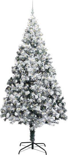Kunstig juletre med 300 LED Hvit 240 cm PVC og Stål og Plast