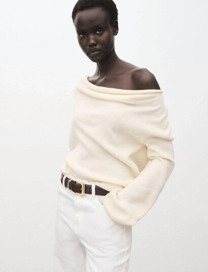 Mango Draped Neck Sweater   CreaM