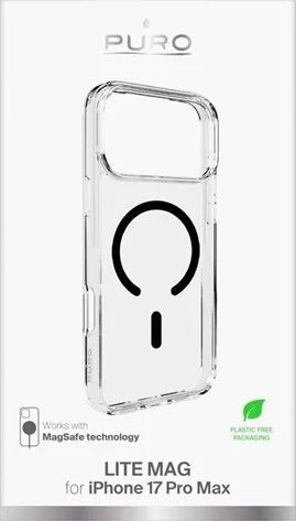 Puro Lite Mag TPU+PC Mobildeksel for iPhone 17 Pro Max - Gjennomsiktig med Svart Ring, MagSafe-kompatibel Puro Lite Mag TPU+PC Mobildeksel for iPhone 17 Pro Max - Gjennomsiktig med Svart Ring, MagSafe-kompatibel