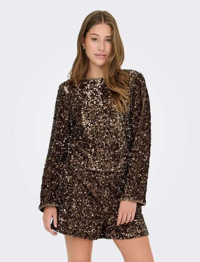 ONLY Onlconfidence L/S Sequin Bow Top Jrs - Brown - XS ONLY Onlconfidence L/S Sequin Bow Top Jrs - Brown - XS