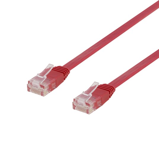 Deltaco 2m Flat Cat6 Koblingskabel RJ-45 Rød