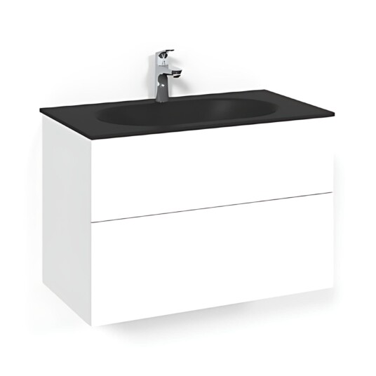 Macro Design Crown Plain/push-open Servantskap 2-skuff - med Glasservant Hvit / 80cm Glass Edge Svart Macro Design Crown Plain/push-open Servantskap 2-skuff - med Glasservant Hvit / 80cm Glass Edge Svart