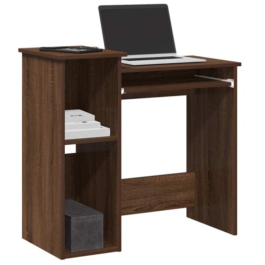 Skrivebord med hyller brun eik 84x40x78 cm konstruert tre