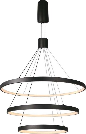 46W LED pendel med 3 ringer dimbar   4900lm 3000K sort moderne design   Kulør : Varm