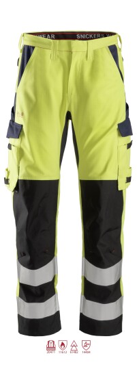 Snickers Workwear 6364 ProtecWork Arbeidsbukse varsel, gul/marineblå 60, Klær