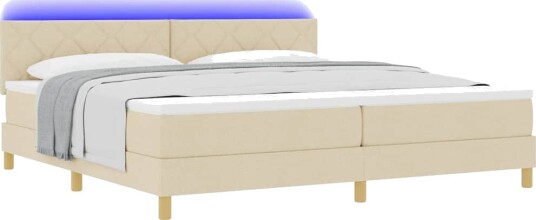 Box Spring Seng med Madrass & LED Krem 200x200 cm Stoff Box Spring Seng med Madrass & LED Krem 200x200 cm Stoff