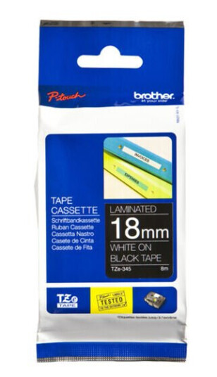 Brother TZE345 - White On Black - Roll (1.8 cm x 8 m) Brother TZE345 - White On Black - Roll (1.8 cm x 8 m)