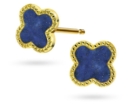 Pan Jewelry Kløver øredobber i 925 forgylt sølv med havblå lapis lazuli Pan Jewelry Kløver øredobber i 925 forgylt sølv med havblå lapis lazuli