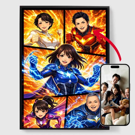 Namly Design Personalisert Plakat Anime Superhelt Familieportrett AI Plakat POSTERFDUL7S