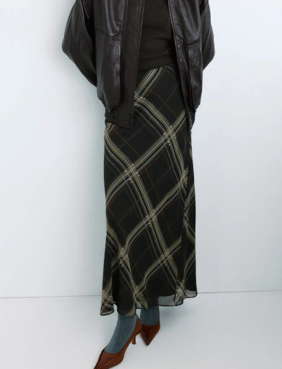 Mango Checked Long Skirt Multi/patterned L