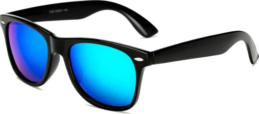 Black Wayfarer solbriller Blue Green Mirror Glass + Senile ledning