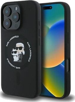 iPhone 16 Pro Max Karl Lagerfeld Karl and Choupette MagSafe-deksel i flytende silikon - Svart