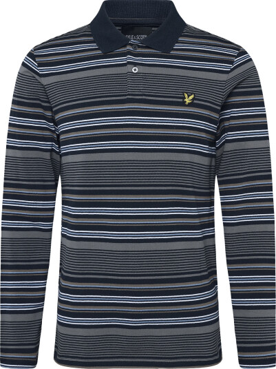 Lyle & Scott Multi Stripe Long Sleeve Polo Shirt Navy M