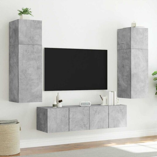 vidaXL Vegghengt TV-benk med LED-lys betonggrå 80x35x31 cm 8721012258716